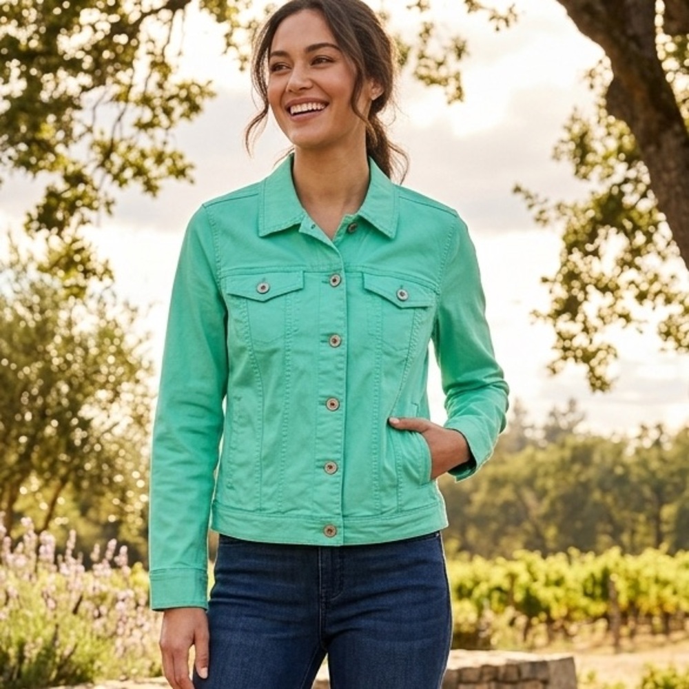 intro. Mint Green Denim Jacket - Classic Button-Up Jean Coat
